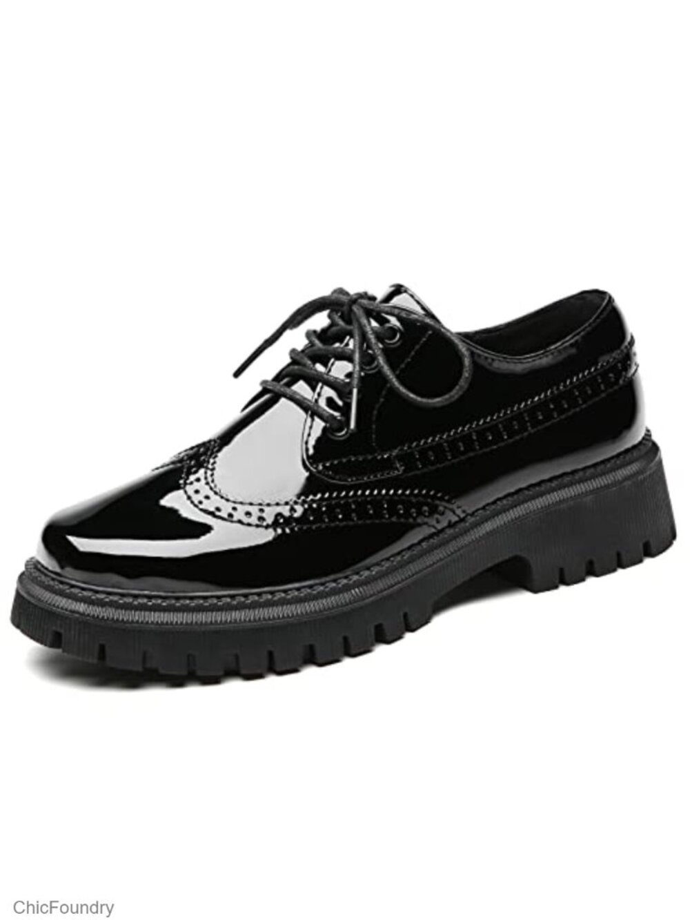 Women's Patent Leather Platform Oxford Shoes Non-Slip Work Casual Lace-Up